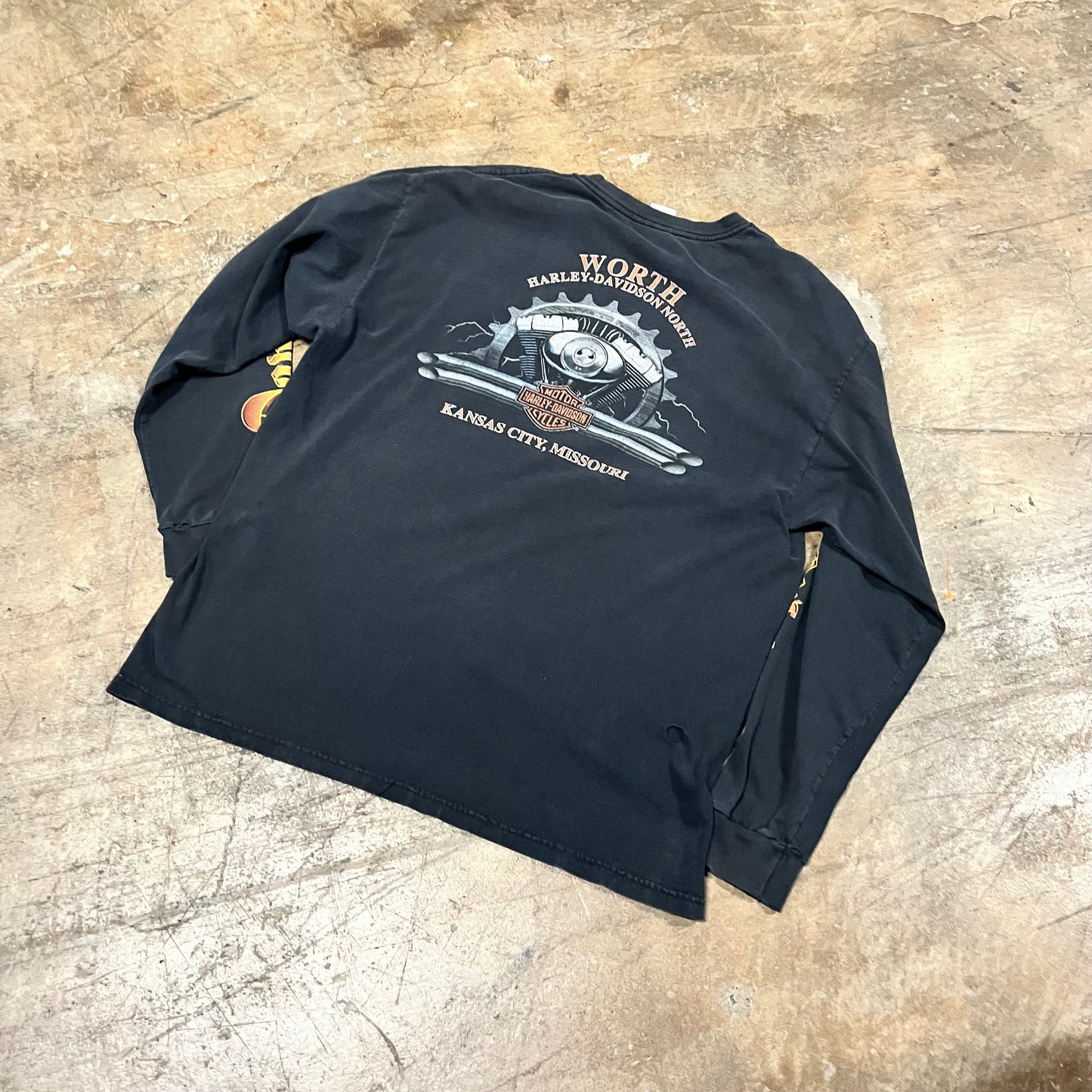 Harley Davidson Faded and Thrashed Fire Long sleeve (X-Large)