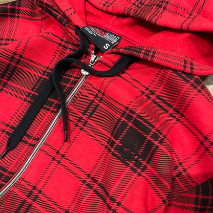 South Pole Red Checkered Zip Up Hoodie (Small)