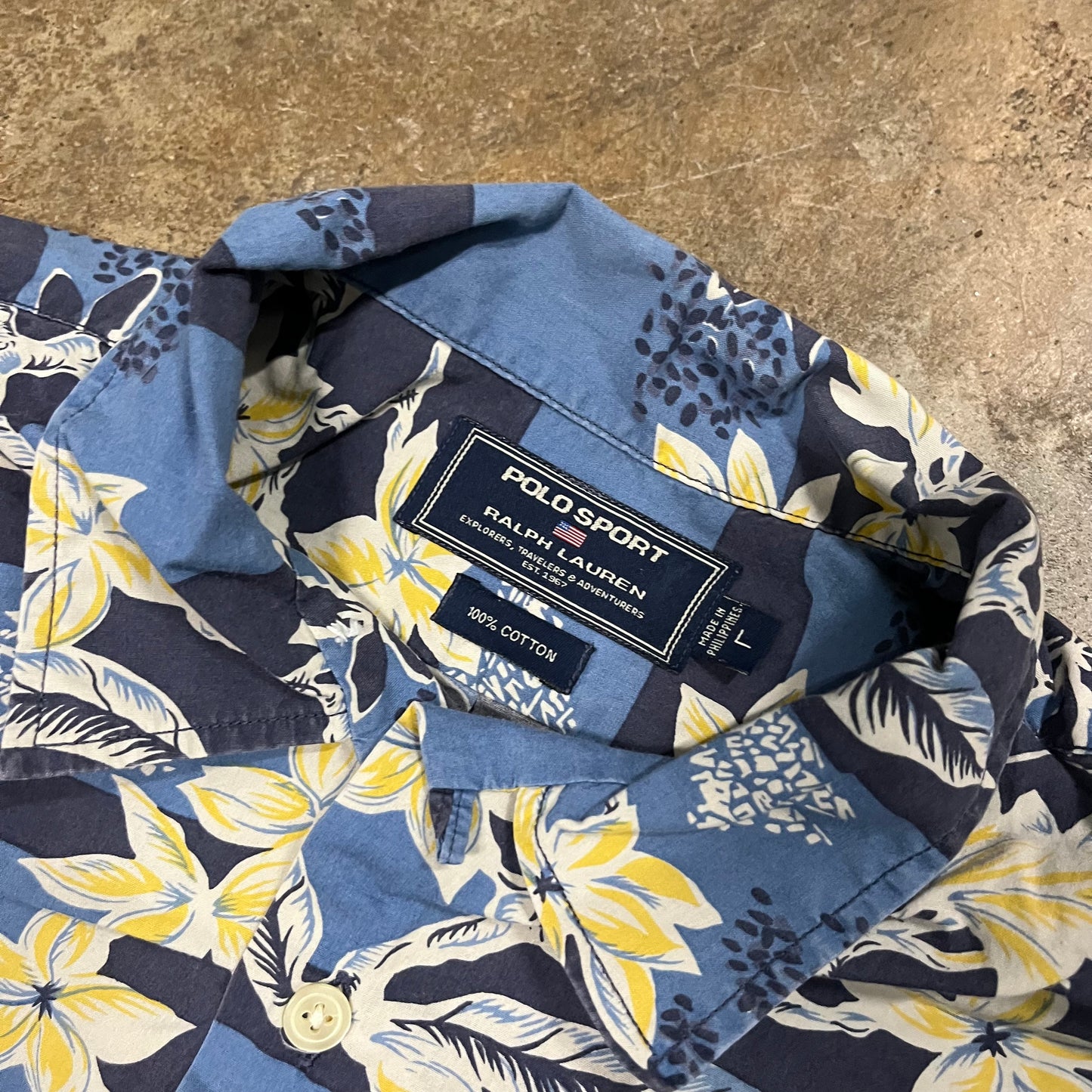 Polo Sport Blue Hawaiian Button Up (Large)