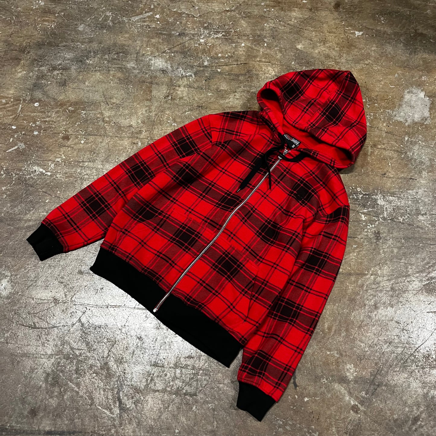 South Pole Red Checkered Zip Up Hoodie (Small)