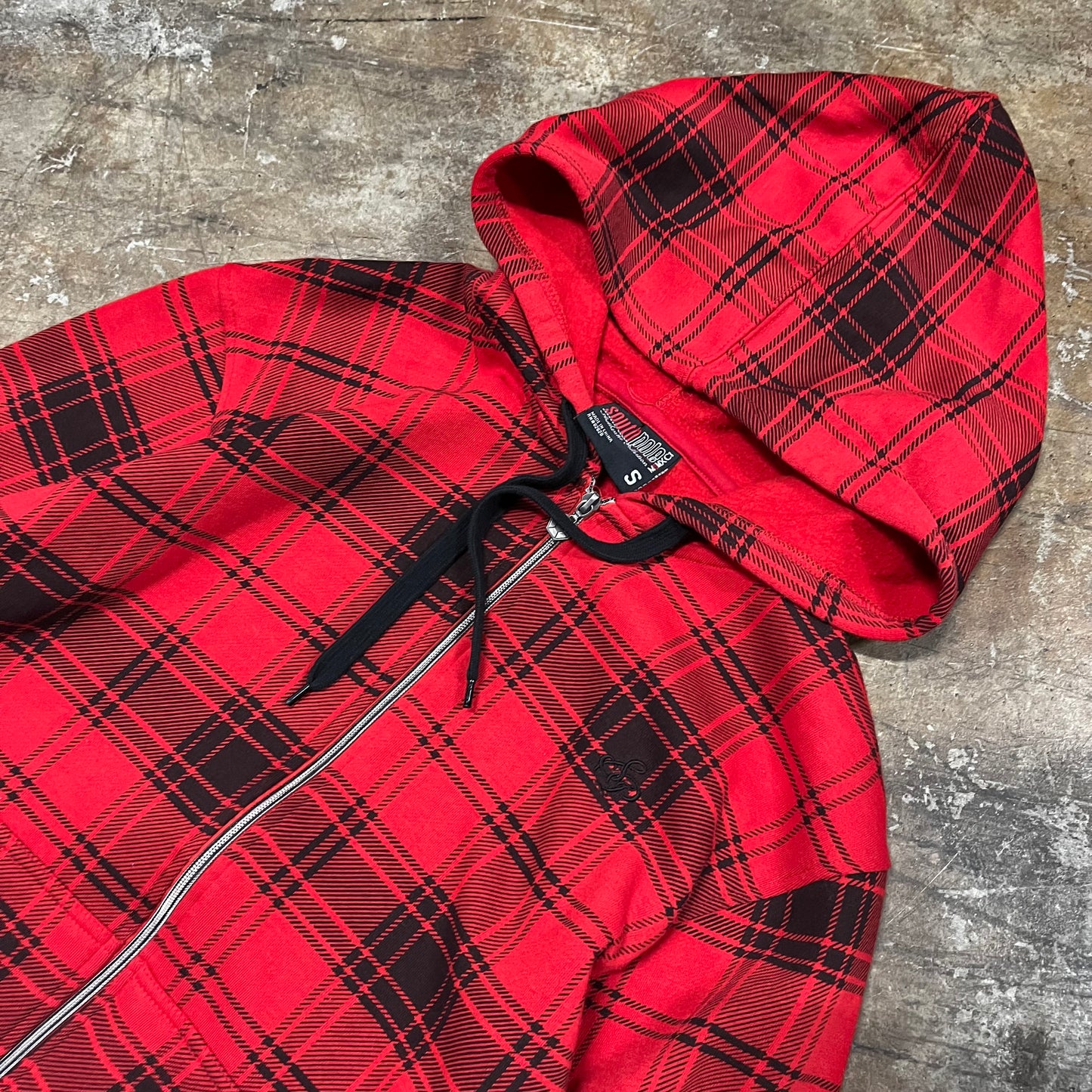 South Pole Red Checkered Zip Up Hoodie (Small)