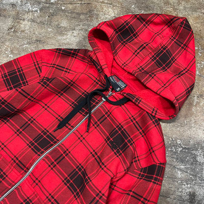 South Pole Red Checkered Zip Up Hoodie (Small)